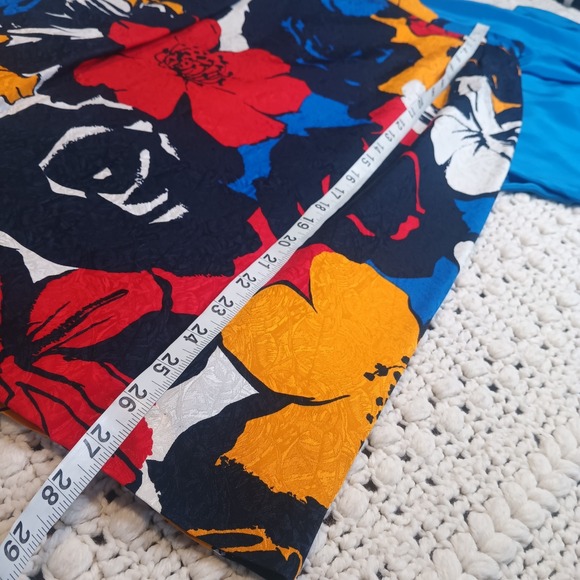 Vtg 90s 6 Flora Kung Colorful Pop Art 100% Silk Floral Skirt Shirt Luxury Office - Picture 6 of 15